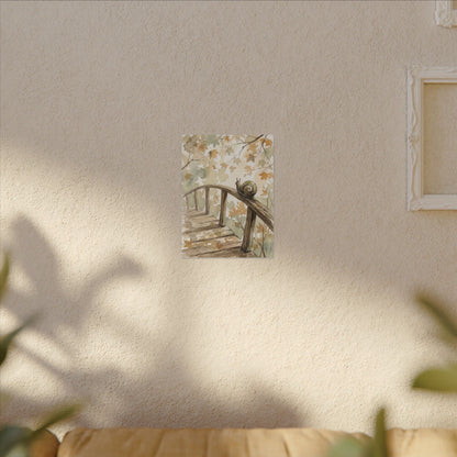 Wooden Bridge Canvas Art | Autumn Japandi Watercolor Art