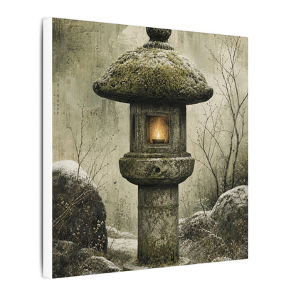 Stone Lantern Winter Canvas Art | Japandi Neutral Design