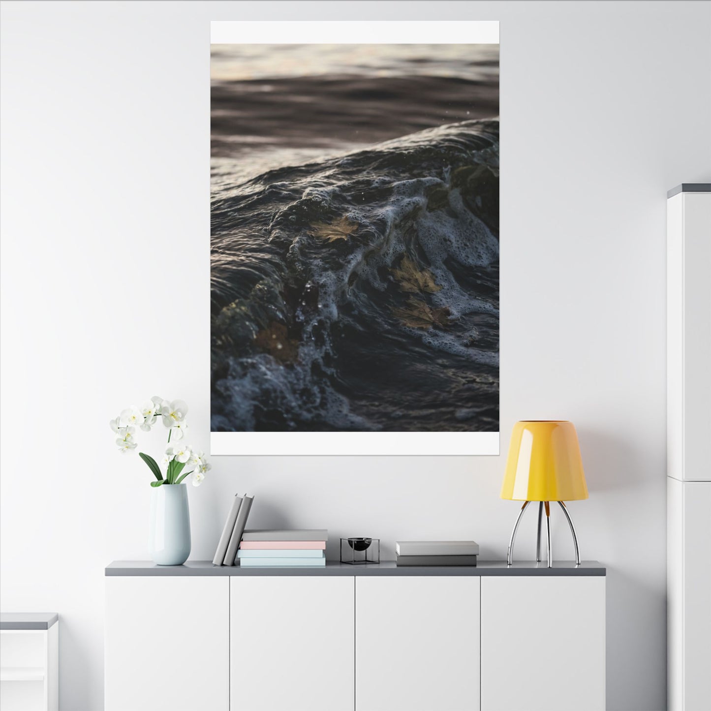 Dark Japandi Ocean Wave in Dawn | Moody Minimal Canvas Art