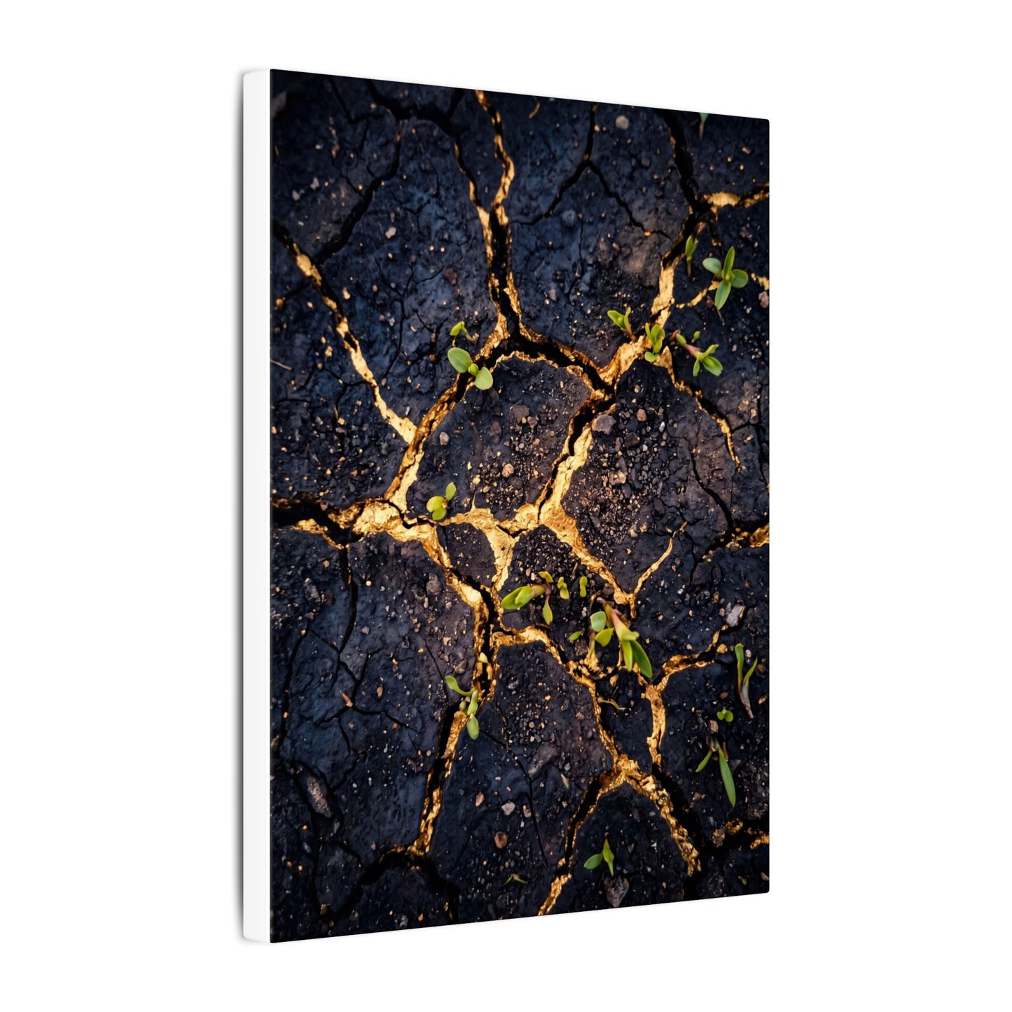 Spring Cracked Earth Crackle Gold Canvas Art | Healing Decor