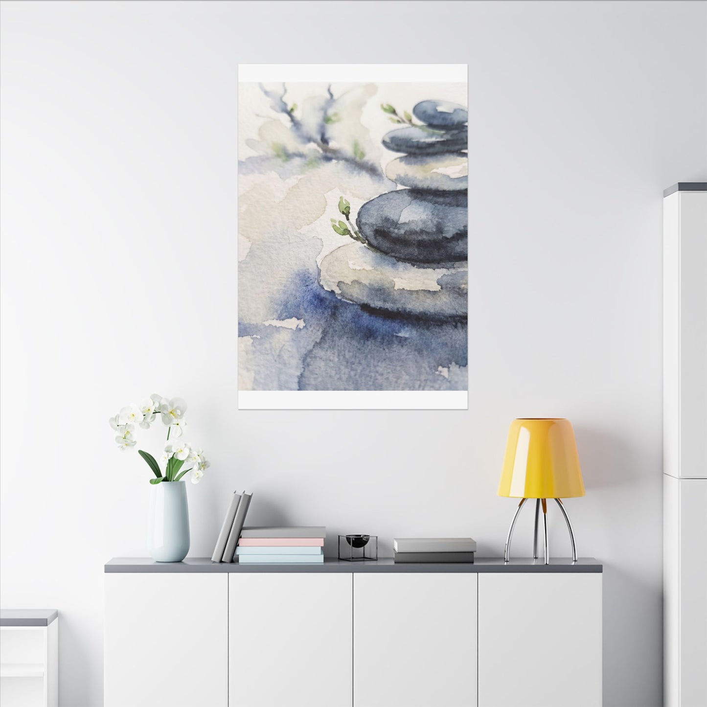 River Stones Watercolor Canvas Art | Cozy Japandi Art