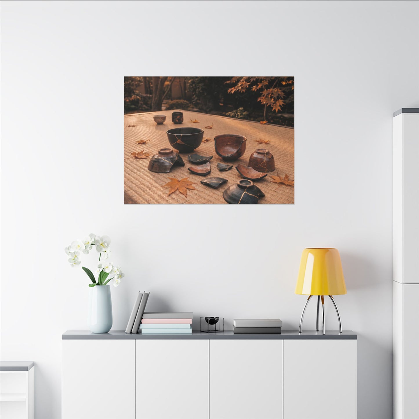 Golden Hour Tea Ceremony Canvas Art - Kintsugi Shibui