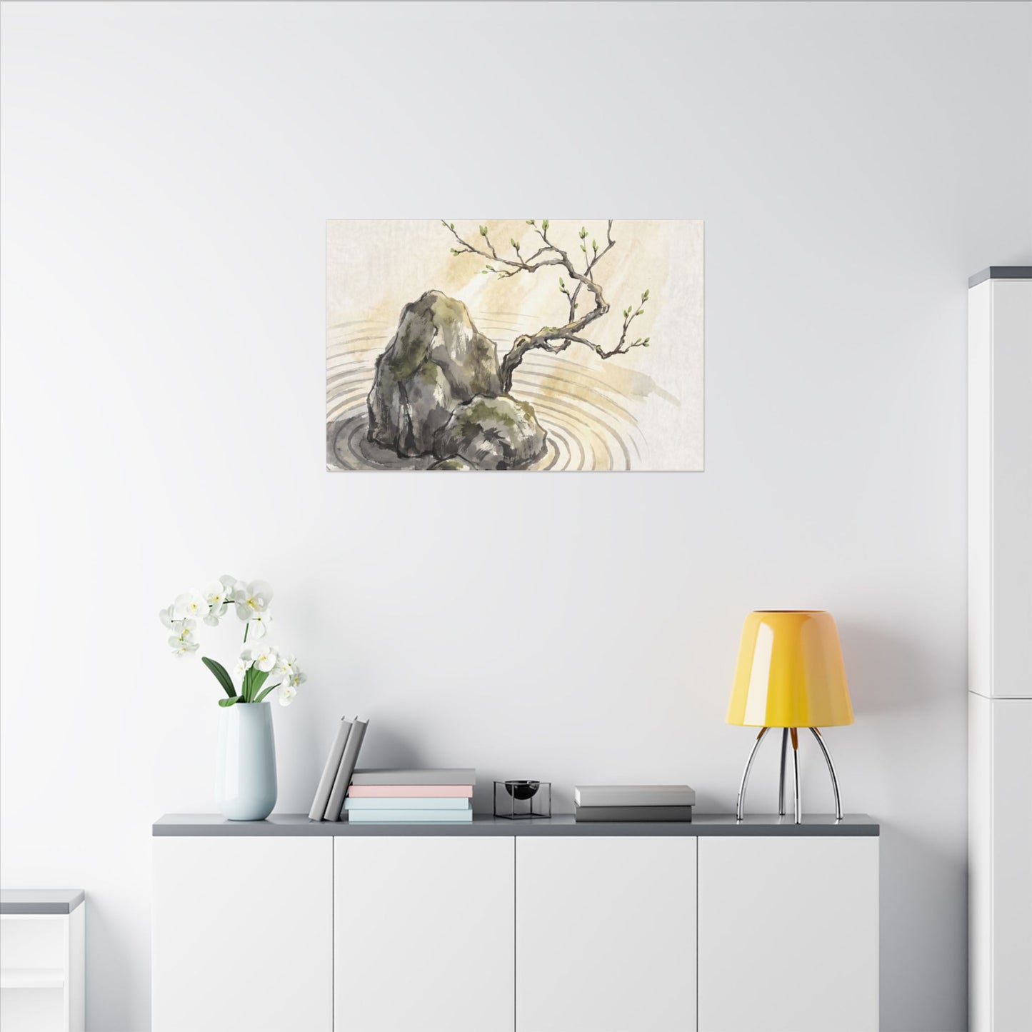 Serene Rock Garden Canvas Art - Sumi E Zen