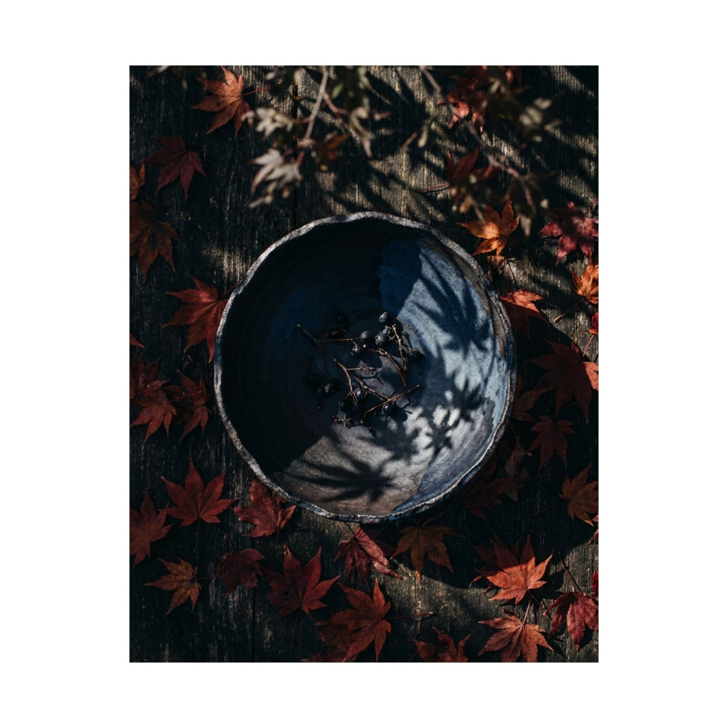 Kanso Ceramic Bowl Wall Art Print - Dark Japandi Shadow Zen