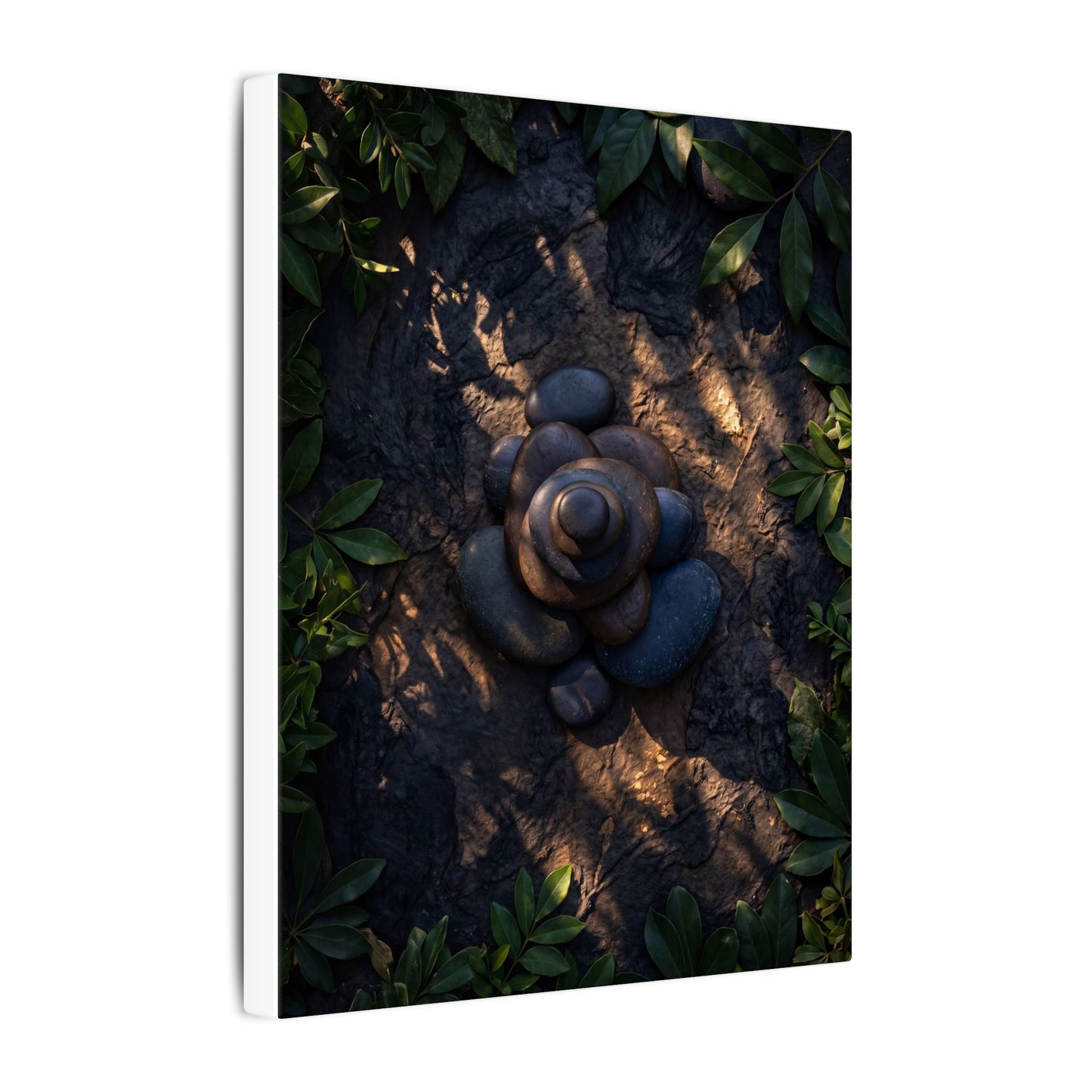 Ma River Stones Canvas Art - Dark Japandi Dark Texture