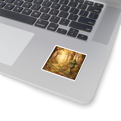 Autumn Stone Lantern Mushroom Illustration Sticker | Rustic Decor