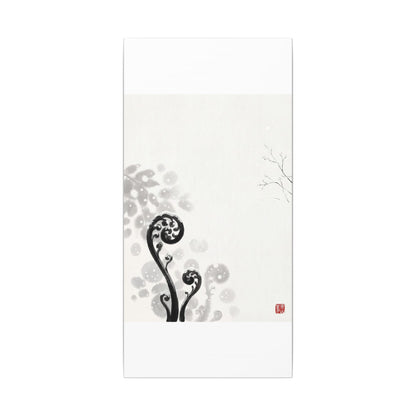 Winter Fern Unfurling Ukiyo E Inspired Canvas Art | Peaceful Decor