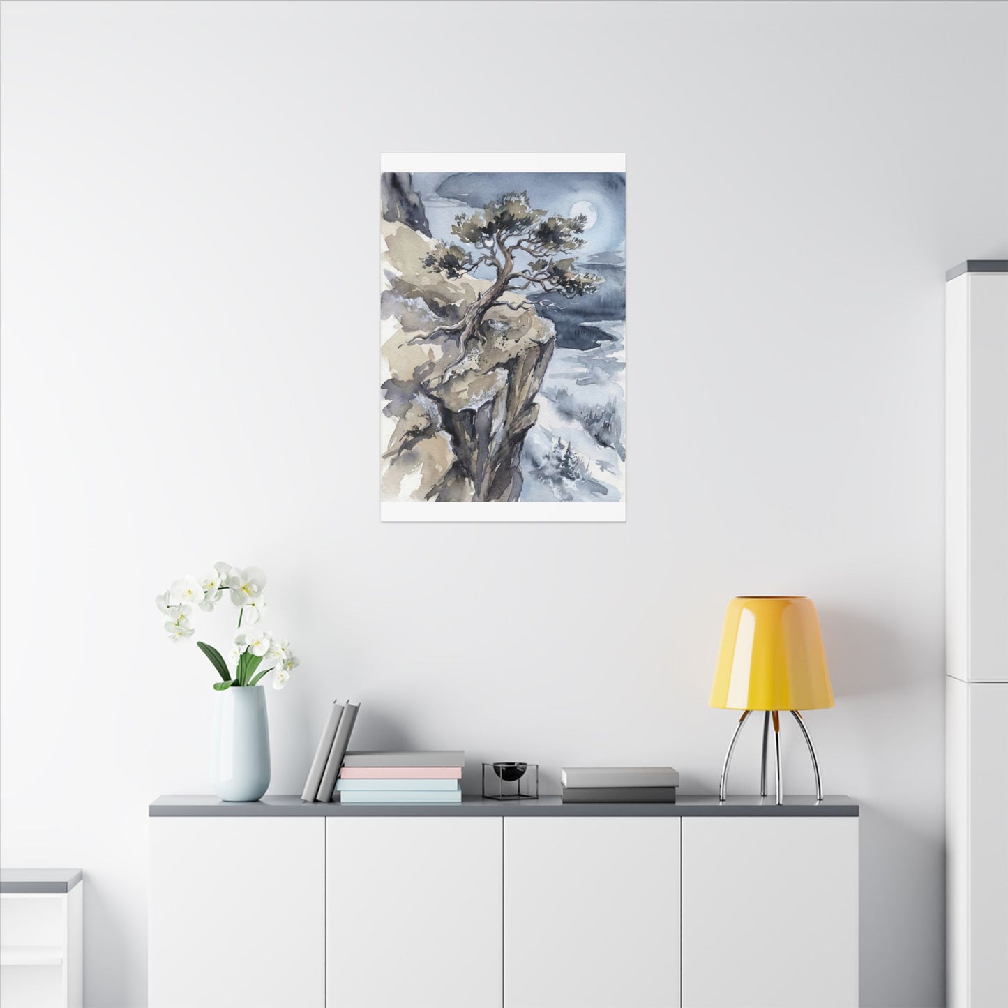 Pine Tree Canvas Art | Winter Japandi Watercolor Art
