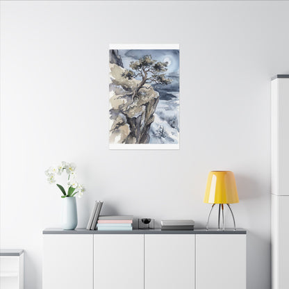 Pine Tree Canvas Art | Winter Japandi Watercolor Art