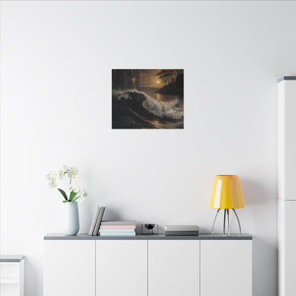 Ocean Wave Dark Texture Canvas Art | Bold Dark Japandi Art