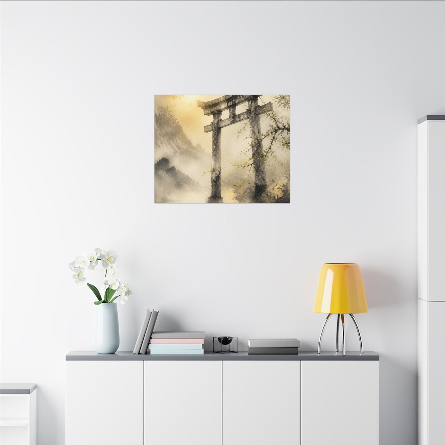 Spring Torii Gate Sumi E Canvas Art | Tranquil Decor