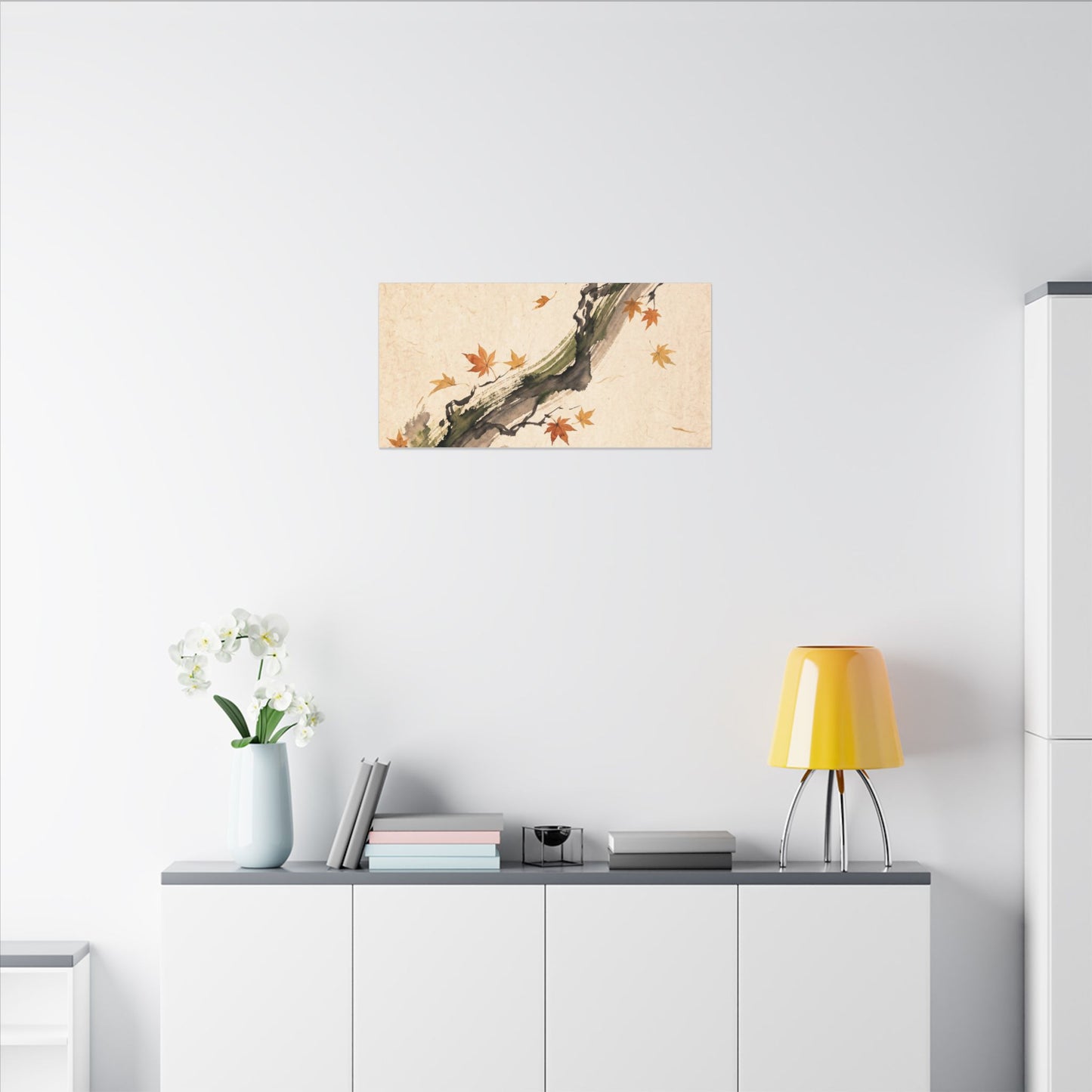 Ink Brushstroke Autumn Canvas Art | Zen Calm Design
