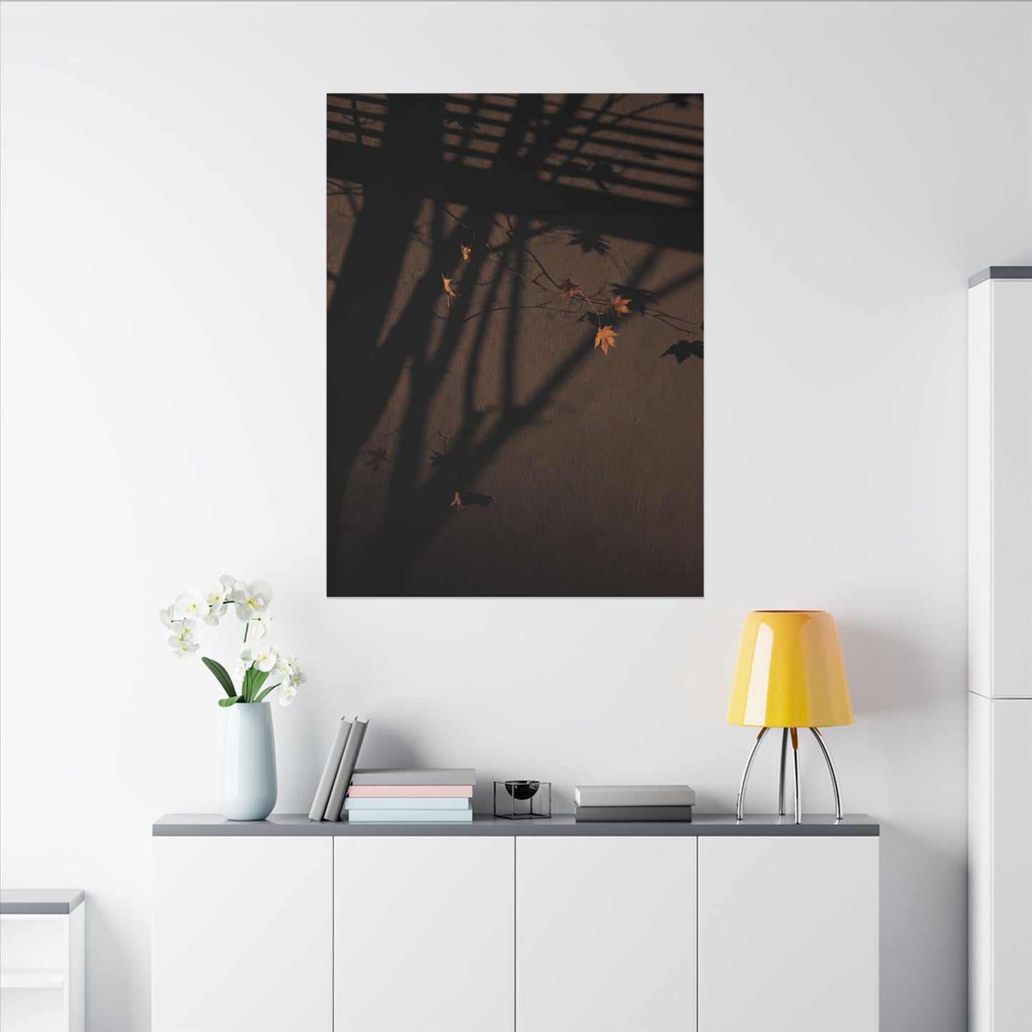 Shadow Play Autumn Canvas Art | Dark Japandi Luxurious Design