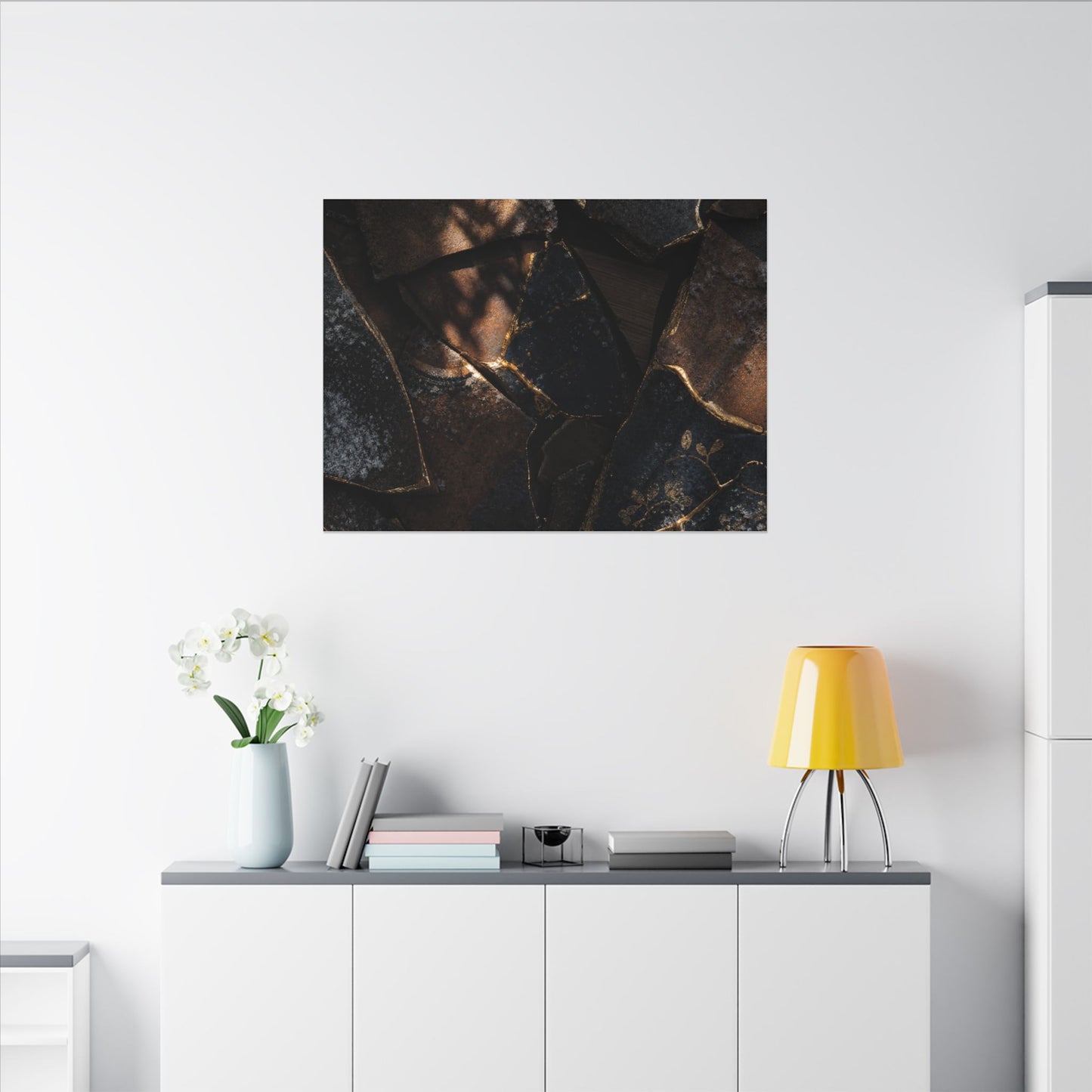 Fukinsei Broken Pottery Canvas Art - Dark Japandi Dark Texture