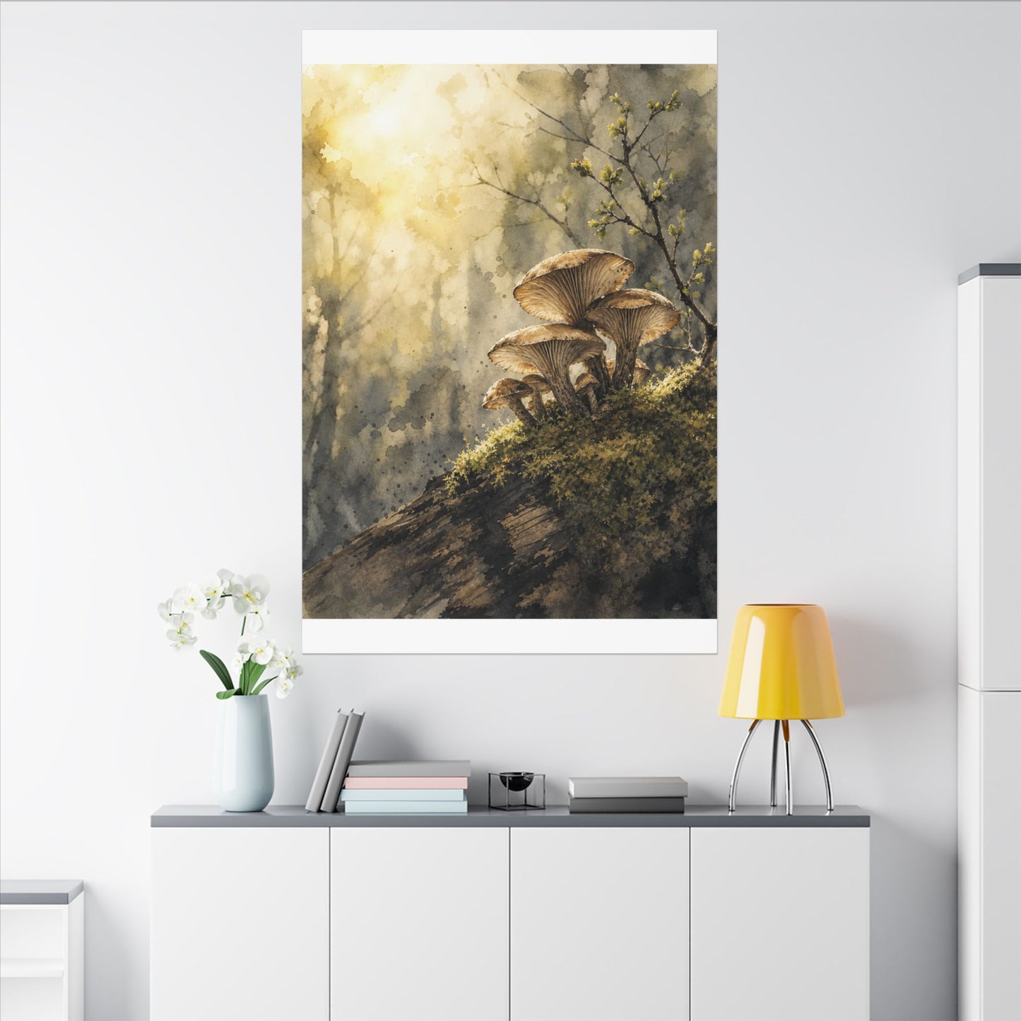 Wild Mushrooms Canvas Art | Spring Japandi Watercolor Art
