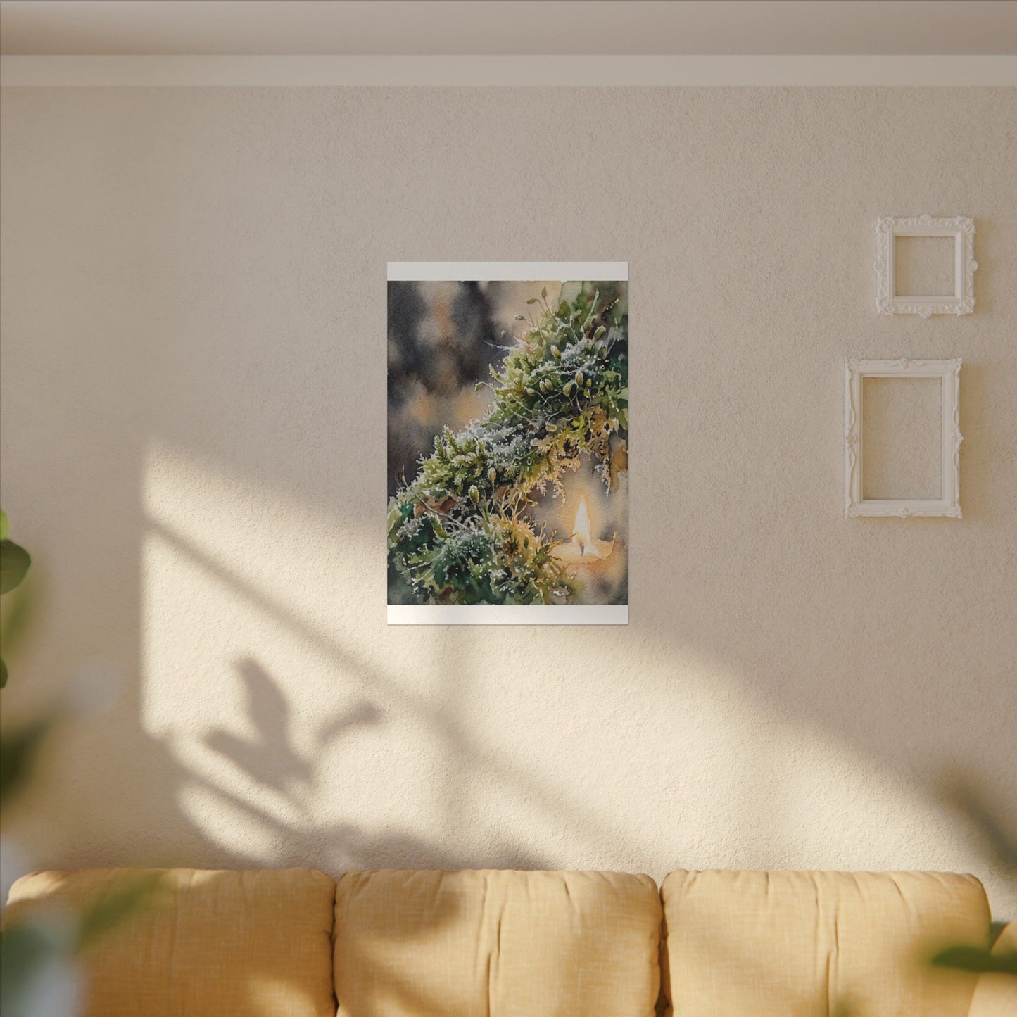 Winter Moss Close Up Watercolor Canvas Art | Neutral Decor