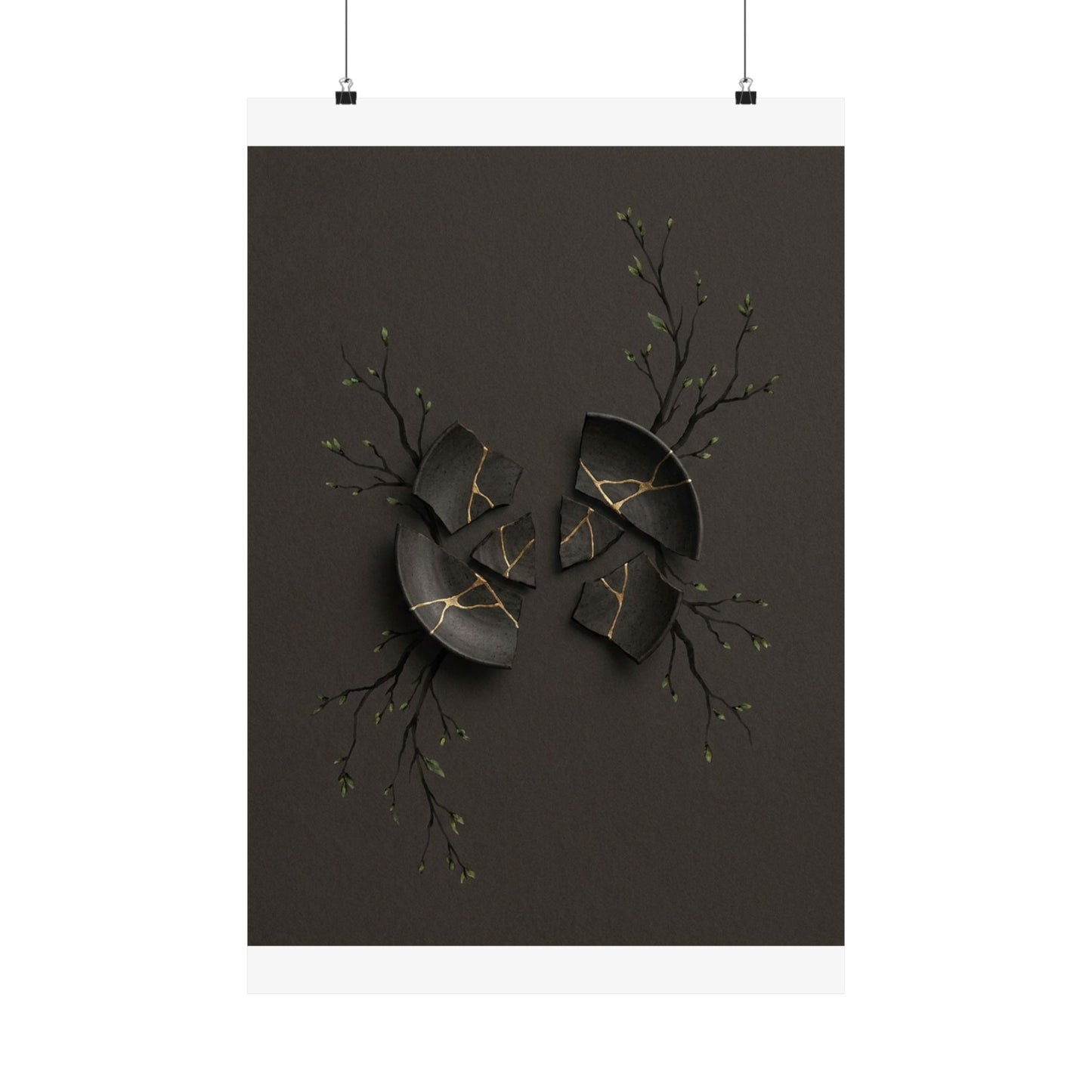 Dark Japandi Broken Pottery in Overcast | Charcoal Ink Wall Art Print