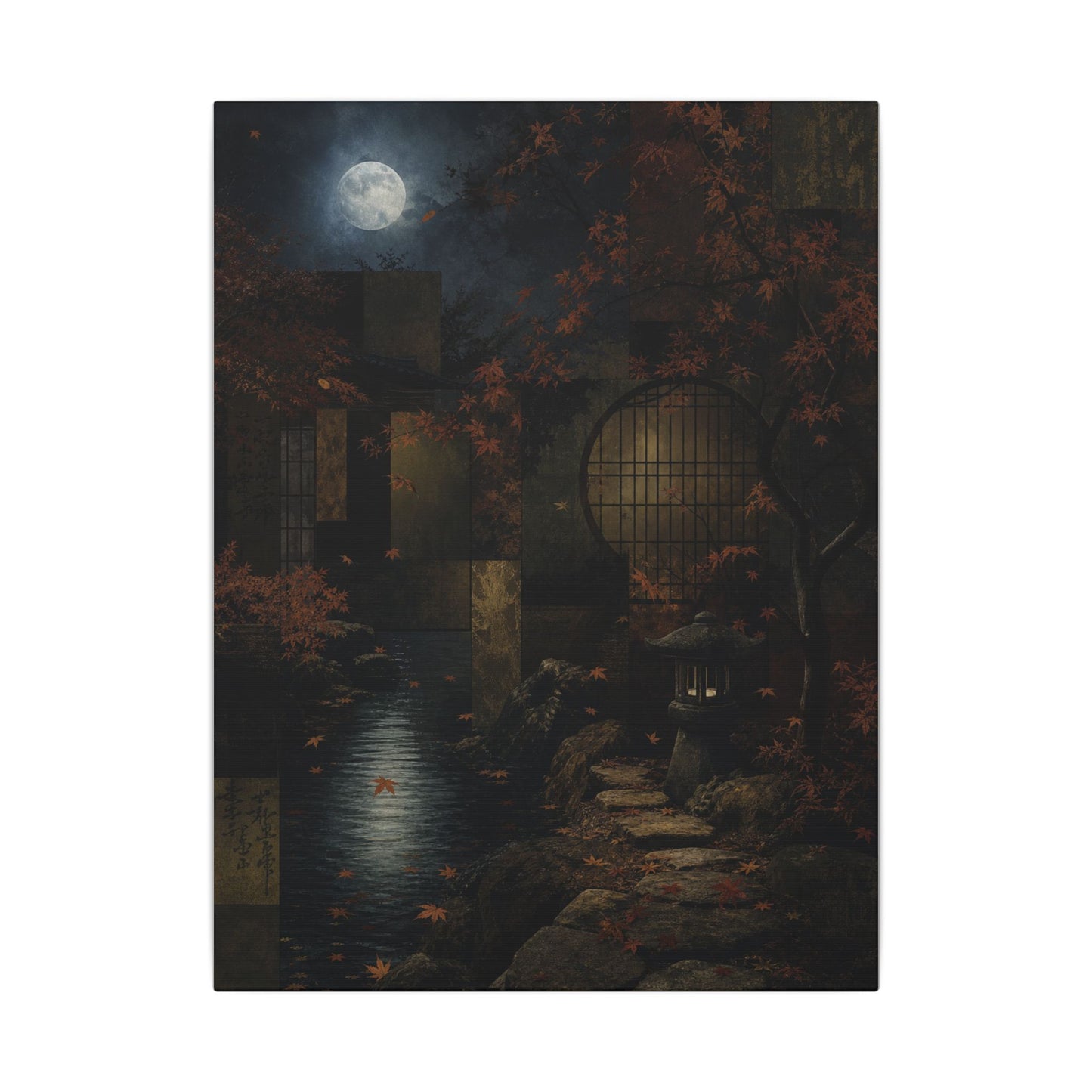 Moonlight Moonlit Garden Canvas Art - Dark Japandi Shibui
