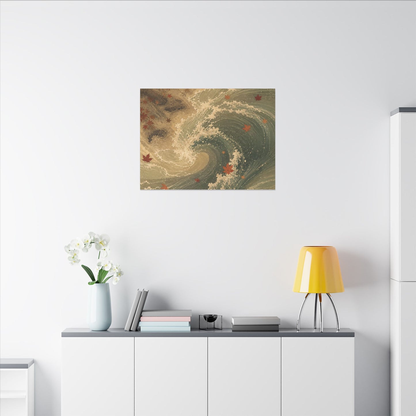 Japandi Ocean Wave in Candlelight | Japanese Pattern Canvas Art
