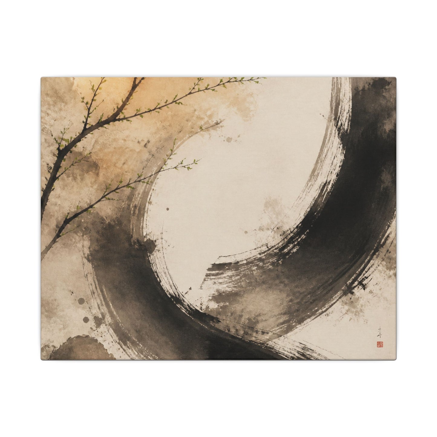 Japandi Ink Brushstroke in Golden Hour | Watercolor Canvas Art