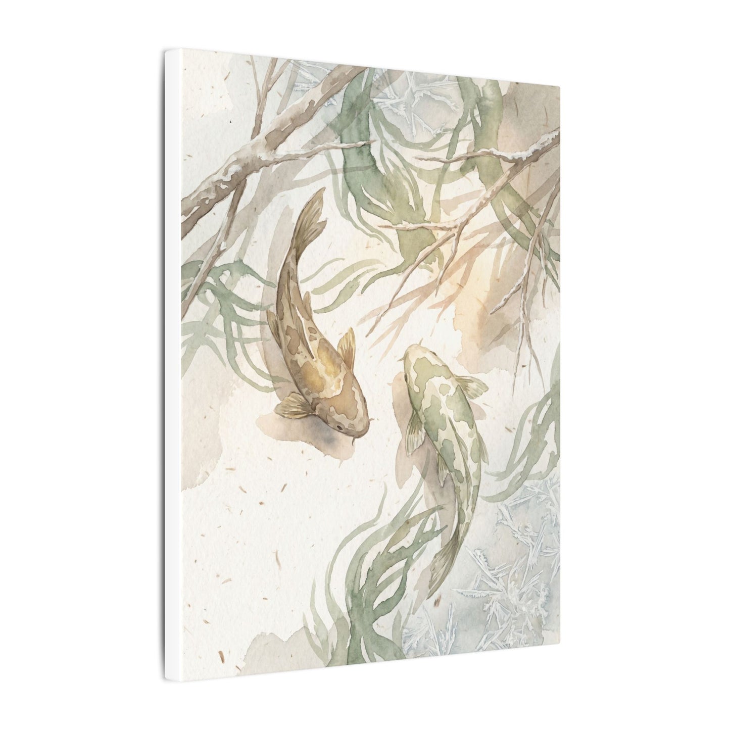 Koi Pond Canvas Art | Winter Japandi Watercolor Art
