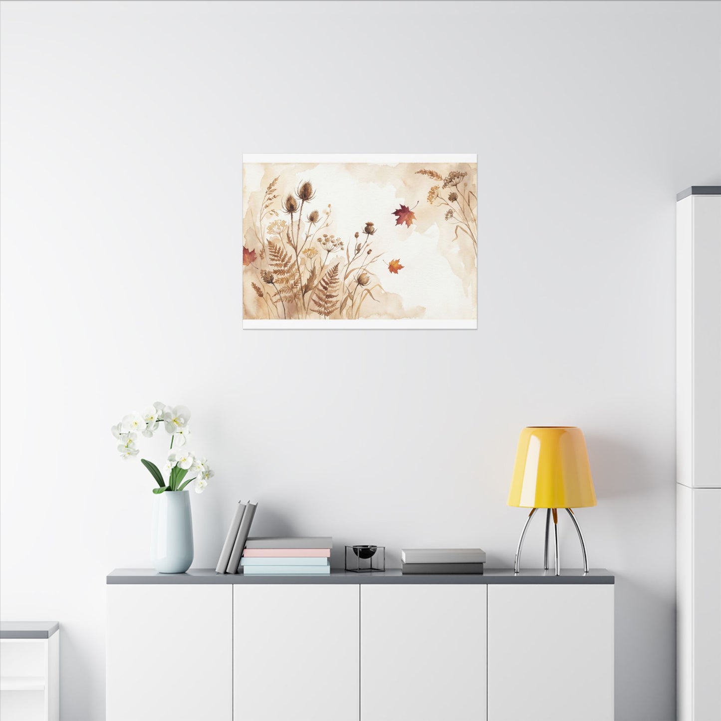 Dried Flowers Canvas Art | Autumn Japandi Watercolor Art