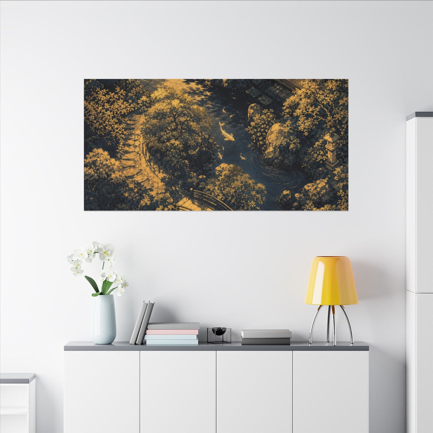 Contemplative Moonlit Garden Canvas Art - Ukiyo E Inspired Zen