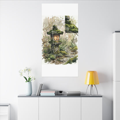 Stone Lantern Watercolor Canvas Art | Elegant Japandi Art