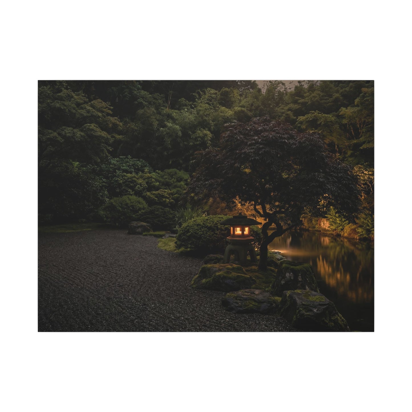 Dark Japandi Moonlit Garden in Golden Hour | Moody Minimal Canvas Art Art Print