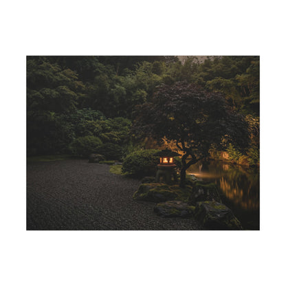 Dark Japandi Moonlit Garden in Golden Hour | Moody Minimal Canvas Art Art Print