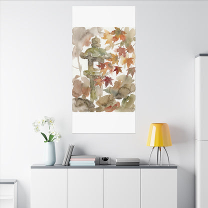 Stone Lantern Watercolor Canvas Art | Earthy Japandi Art