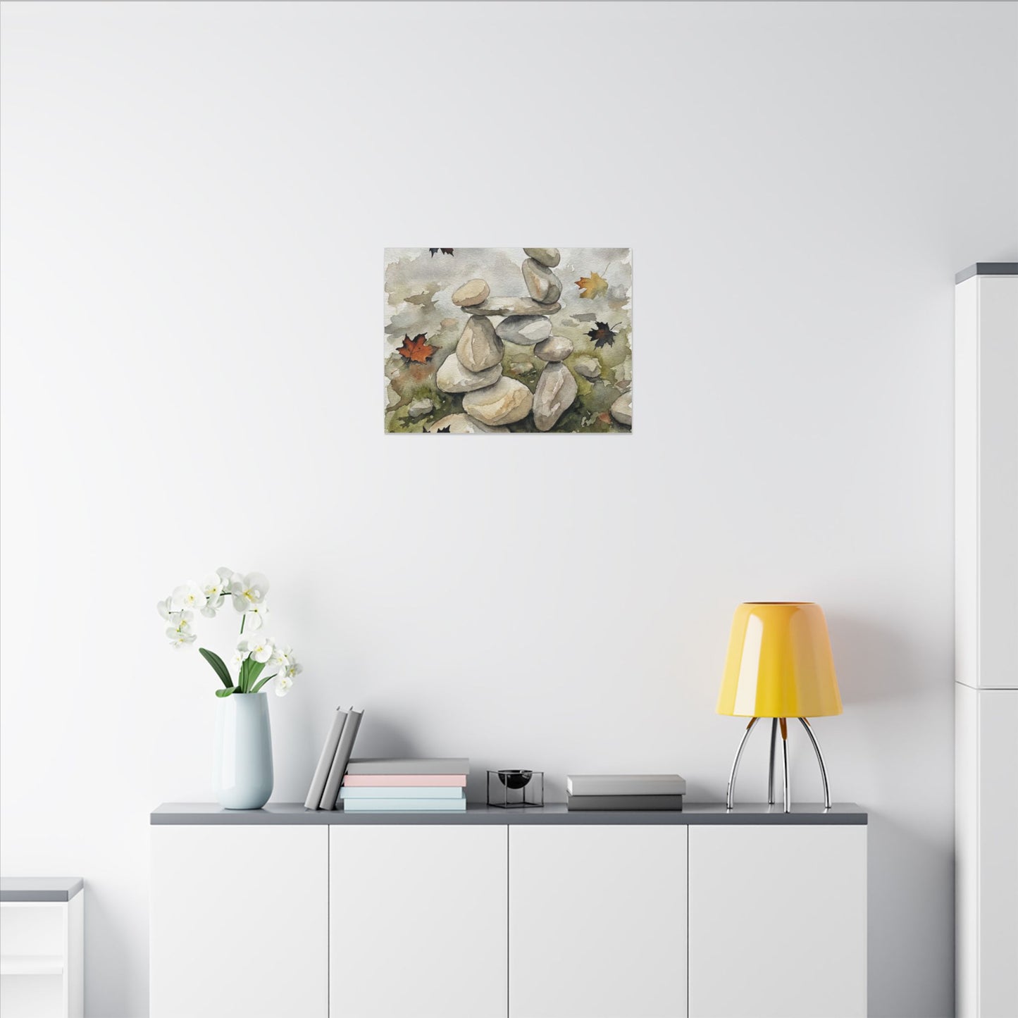 Overcast River Stones Canvas Art - Japandi Fukinsei
