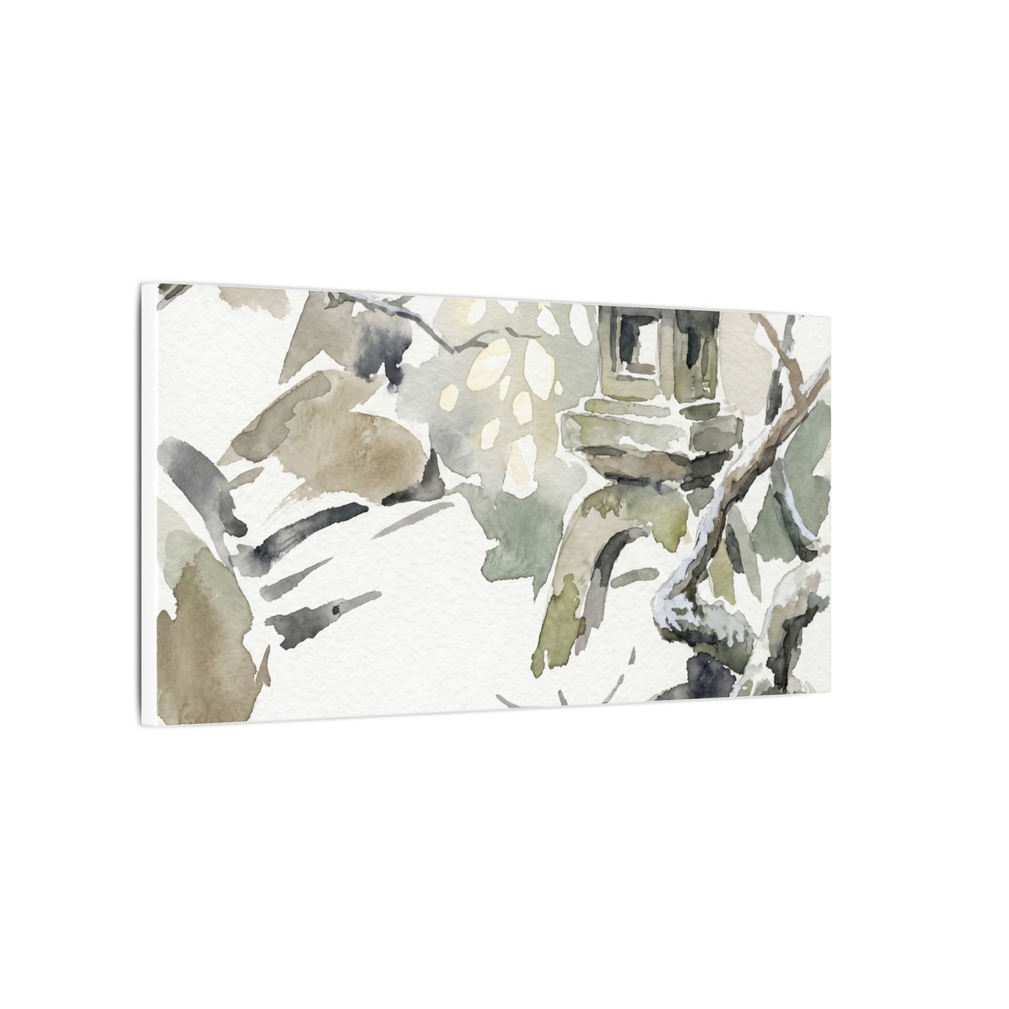 Elegant Stone Lantern Canvas Art - Watercolor Japandi
