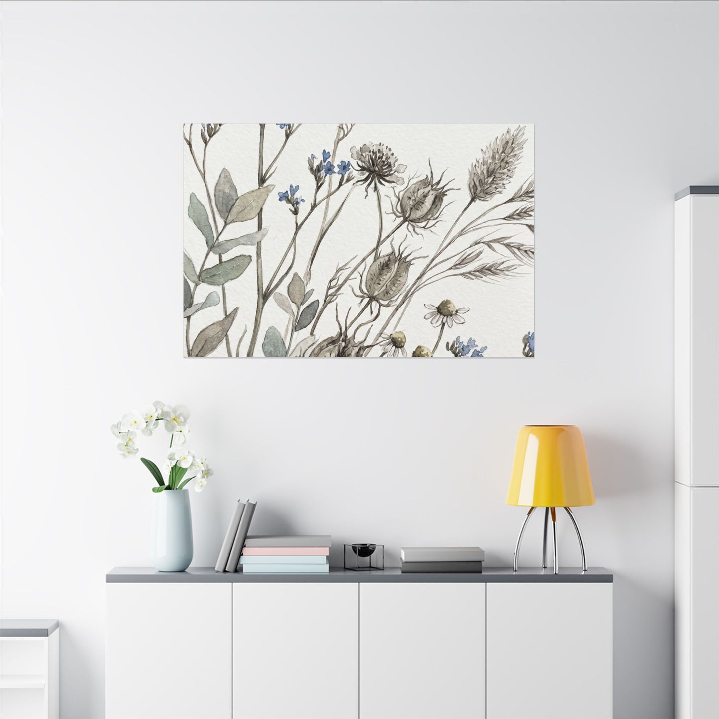 Dried Flowers Canvas Art | Summer Japandi Watercolor Art
