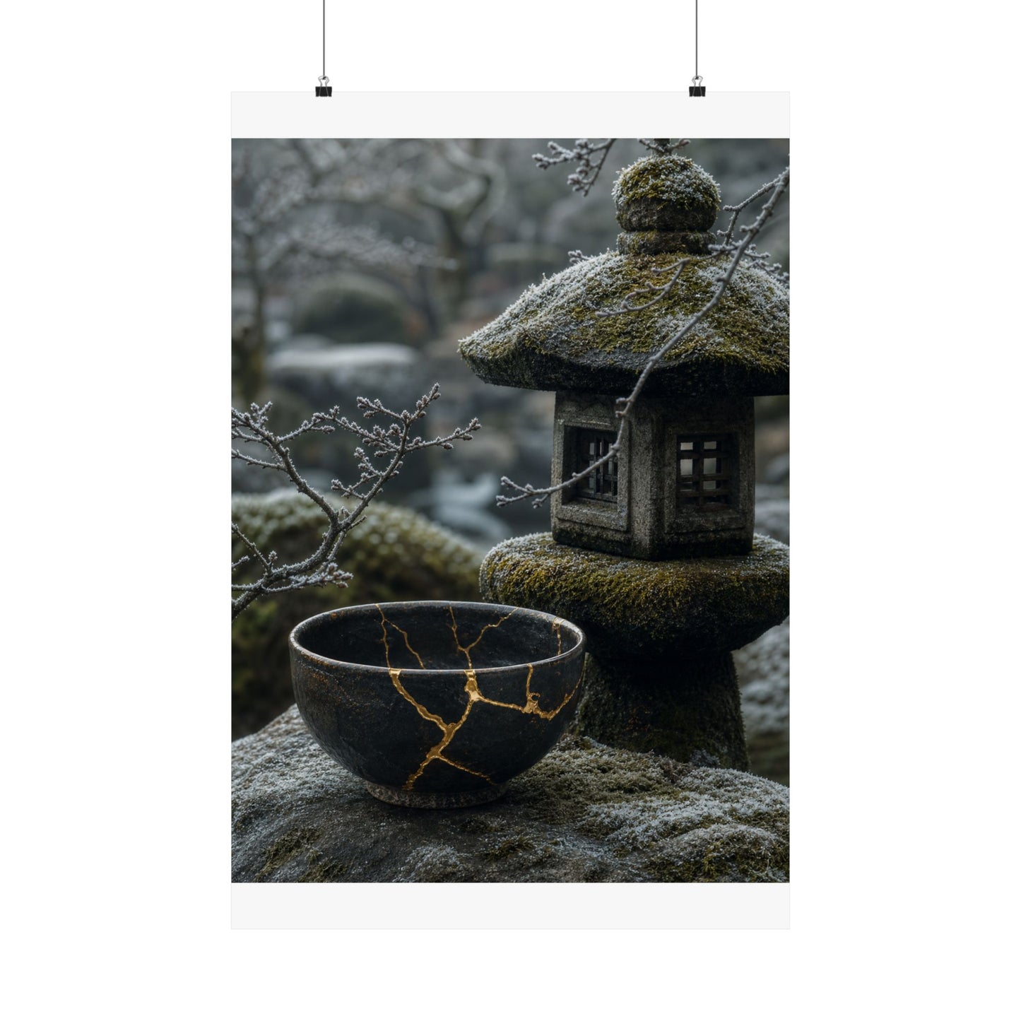 Stone Lantern Winter Wall Art Print | Kintsugi Beautiful Design