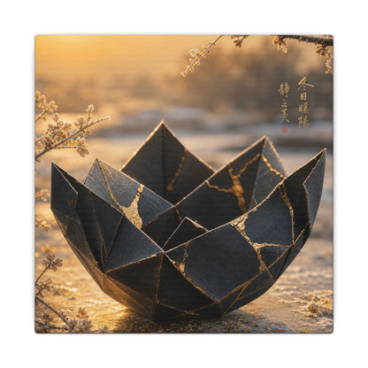Kintsugi Paper Fold in Golden Hour | Gold Repair Canvas Art