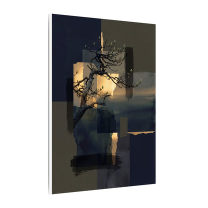 Golden Hour Pine Tree Canvas Art - Dark Japandi Kanso