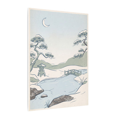 Japandi Moonlit Garden in Moonlight | Minimal Line Canvas Art