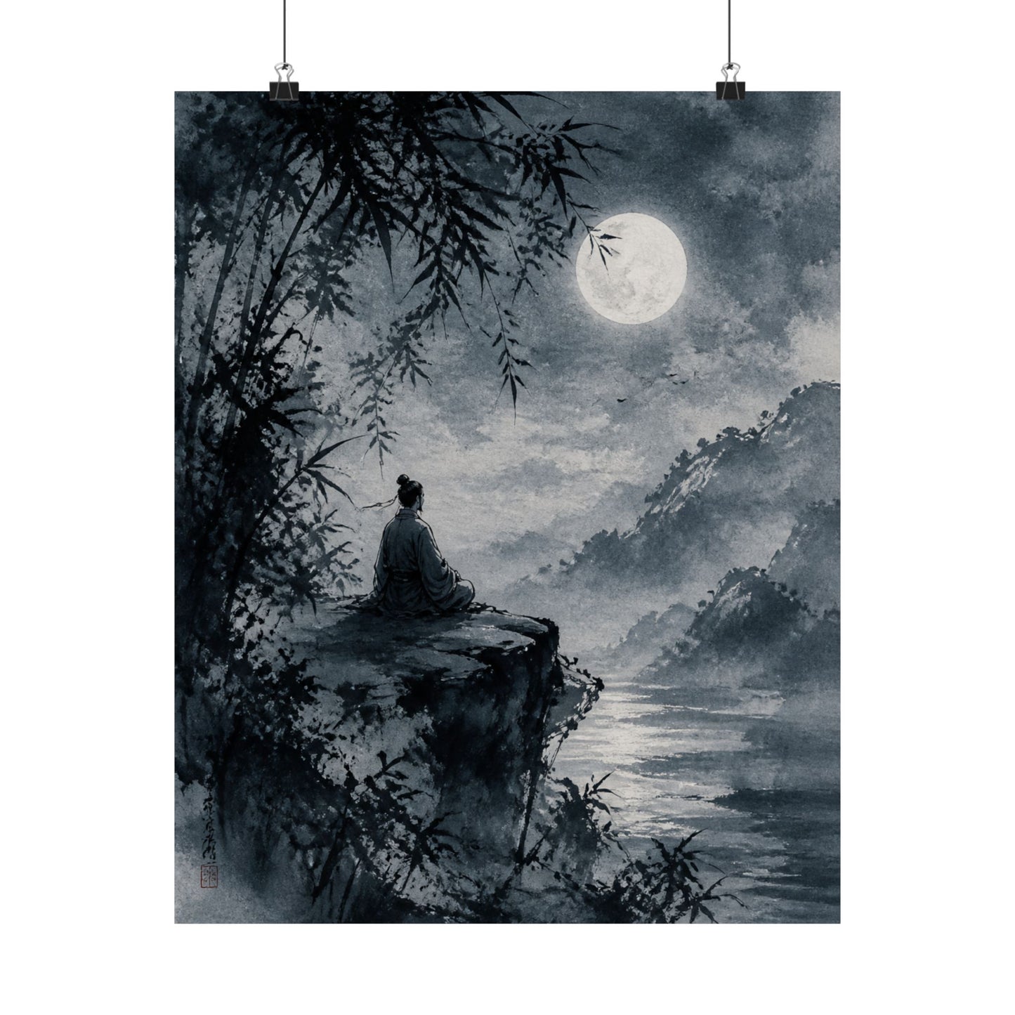 Serene Ink Brushstroke Wall Art Print - Sumi E Zen