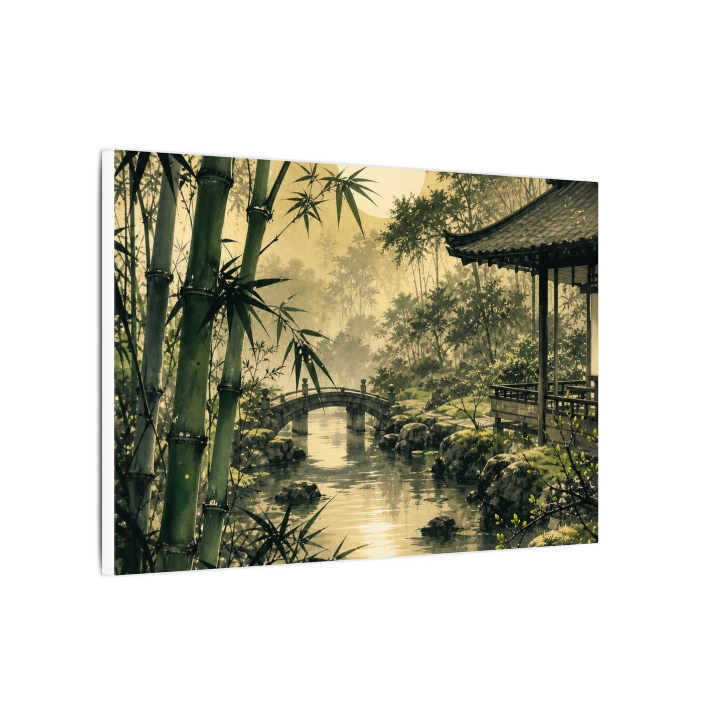 Moonlit Garden Sumi E Canvas Art | Calm Zen Art