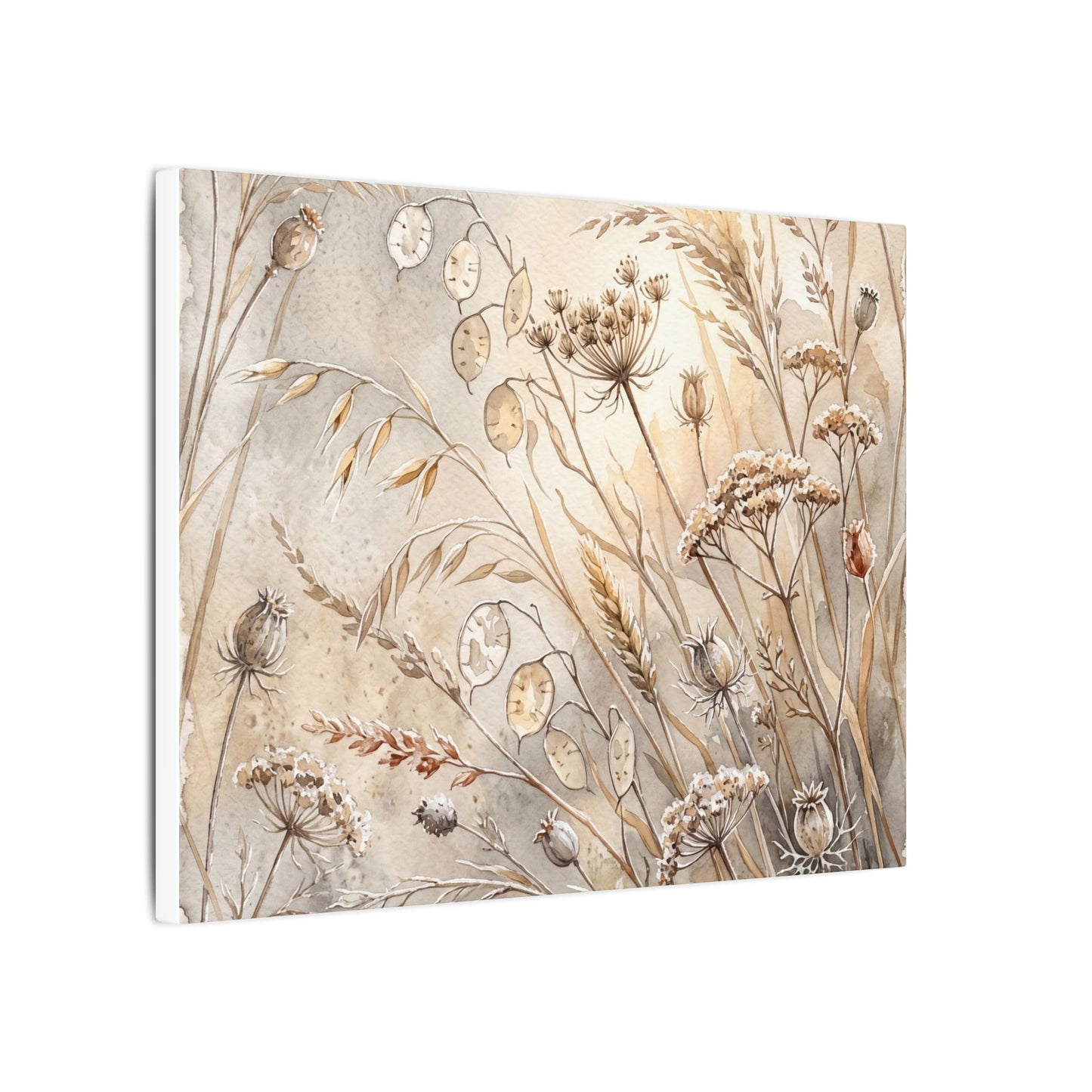 Winter Dried Flowers Watercolor Canvas Art | Warm Decor