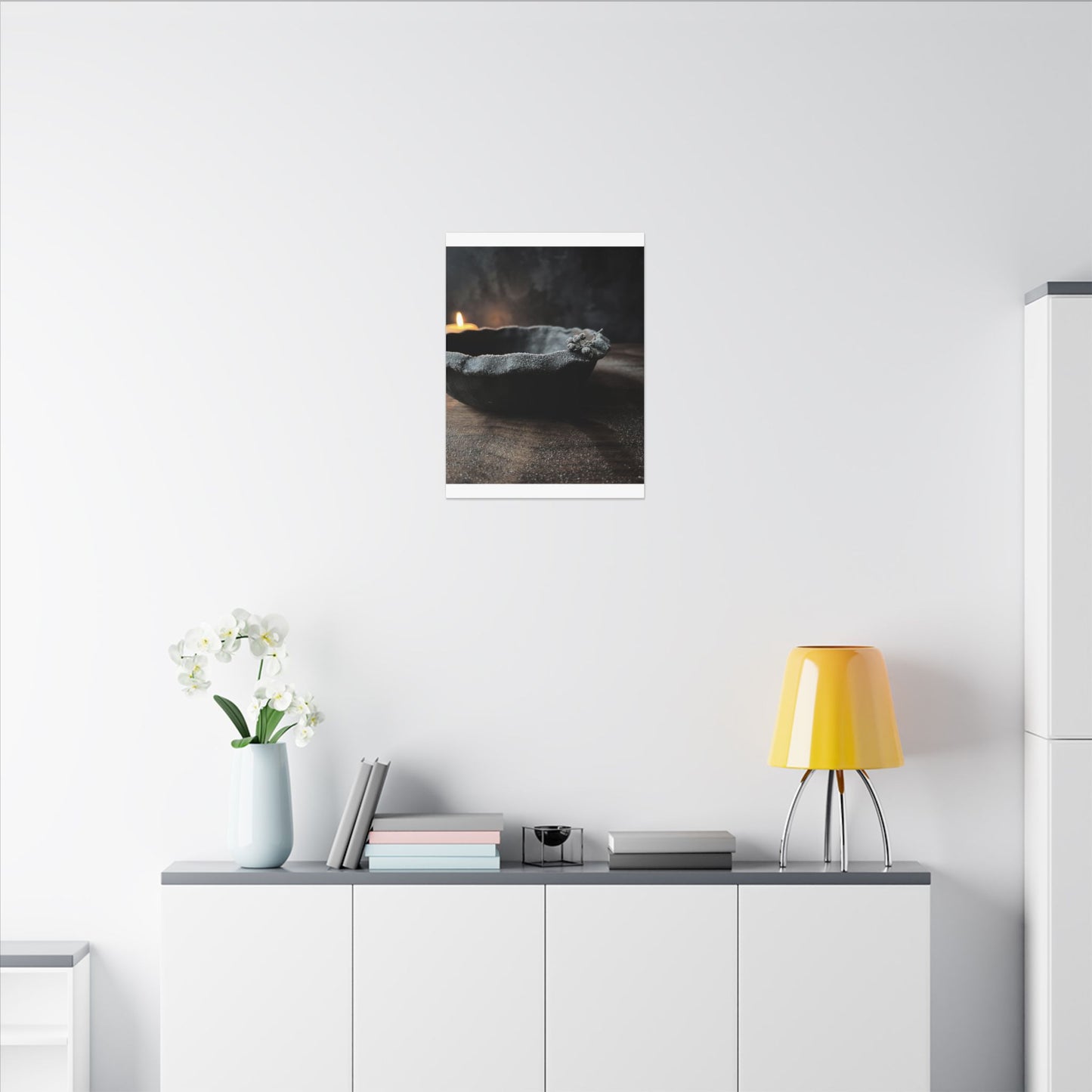 Ceramic Bowl Canvas Art | Winter Dark Japandi Shadow Zen Art
