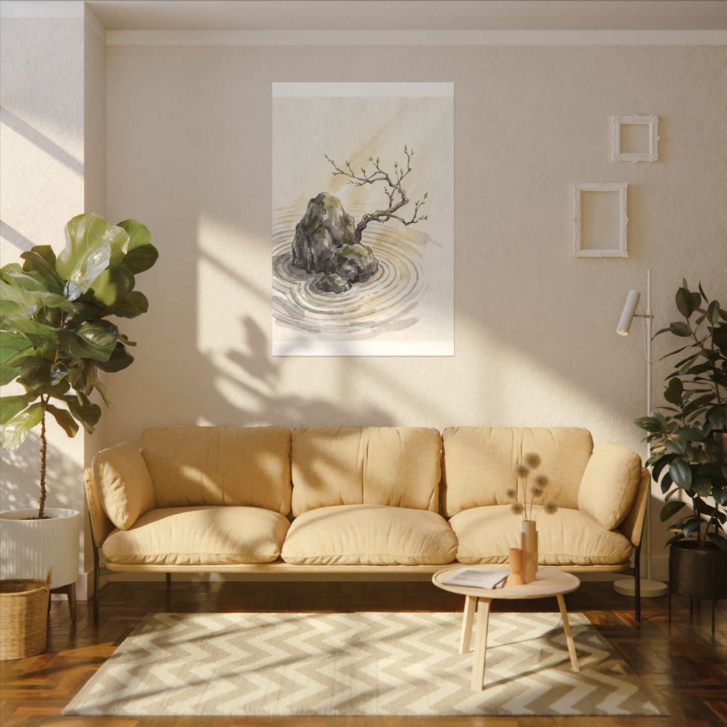Serene Rock Garden Canvas Art - Sumi E Zen