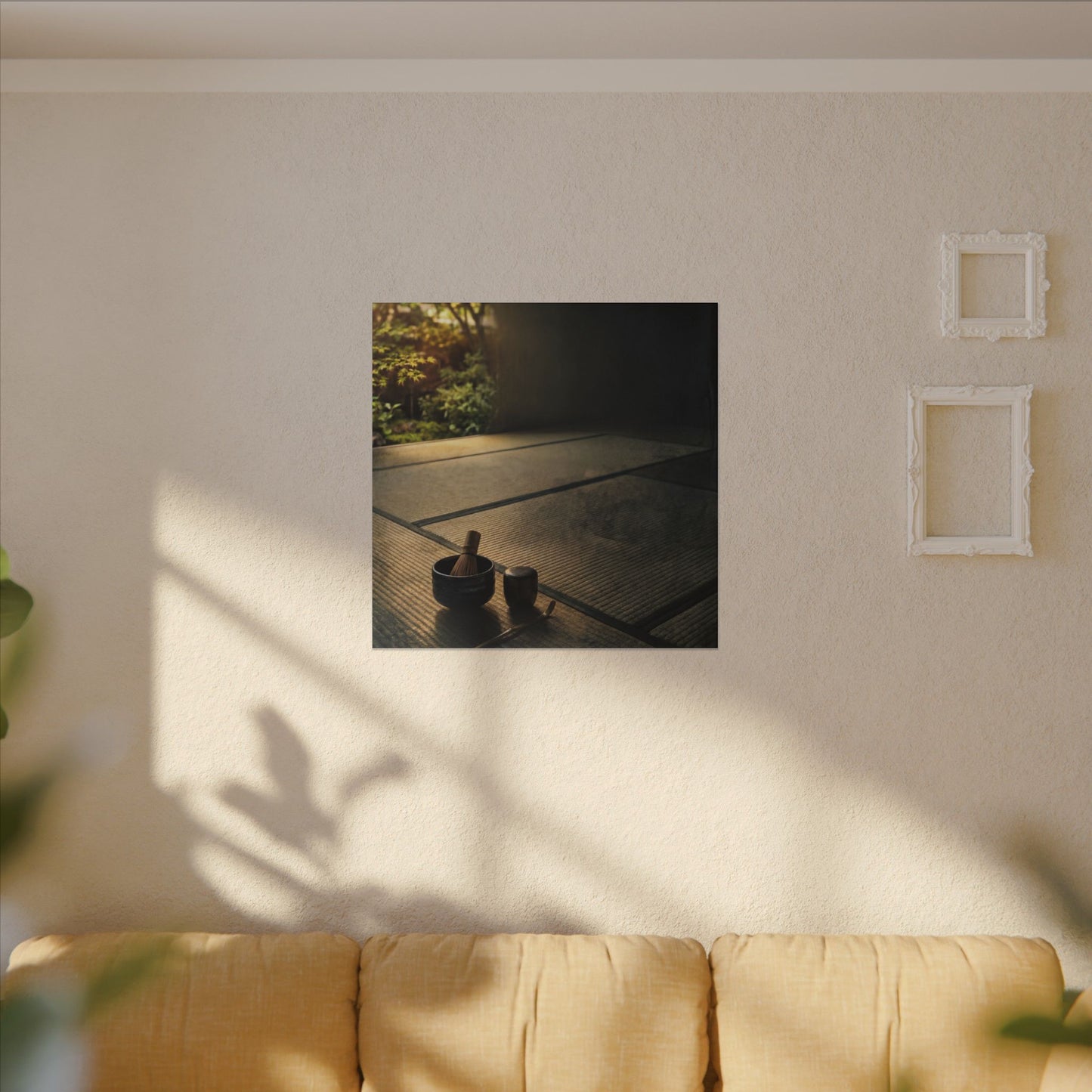 Dark Japandi Tea Ceremony in Golden Hour | Dark Texture Canvas Art
