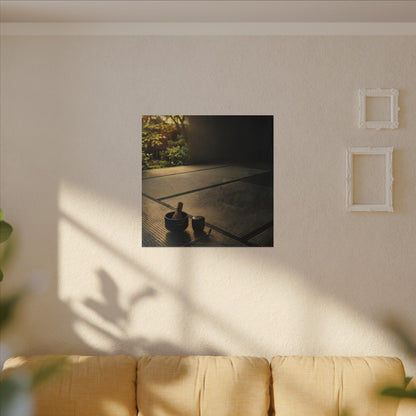 Dark Japandi Tea Ceremony in Golden Hour | Dark Texture Canvas Art