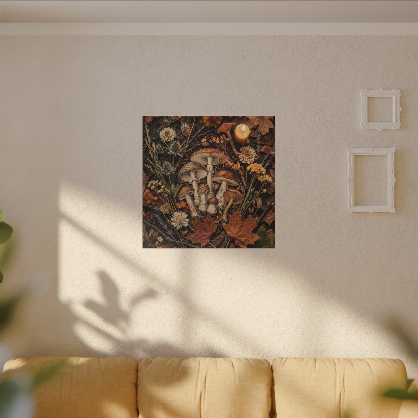 Autumn Dried Flowers Mushroom Illustration Canvas Art | Earthy Decor