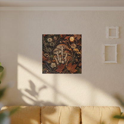Autumn Dried Flowers Mushroom Illustration Canvas Art | Earthy Decor
