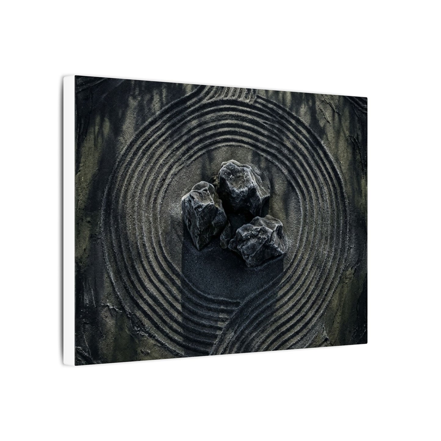 Moody Rock Garden Canvas Art - Dark Texture Dark Japandi