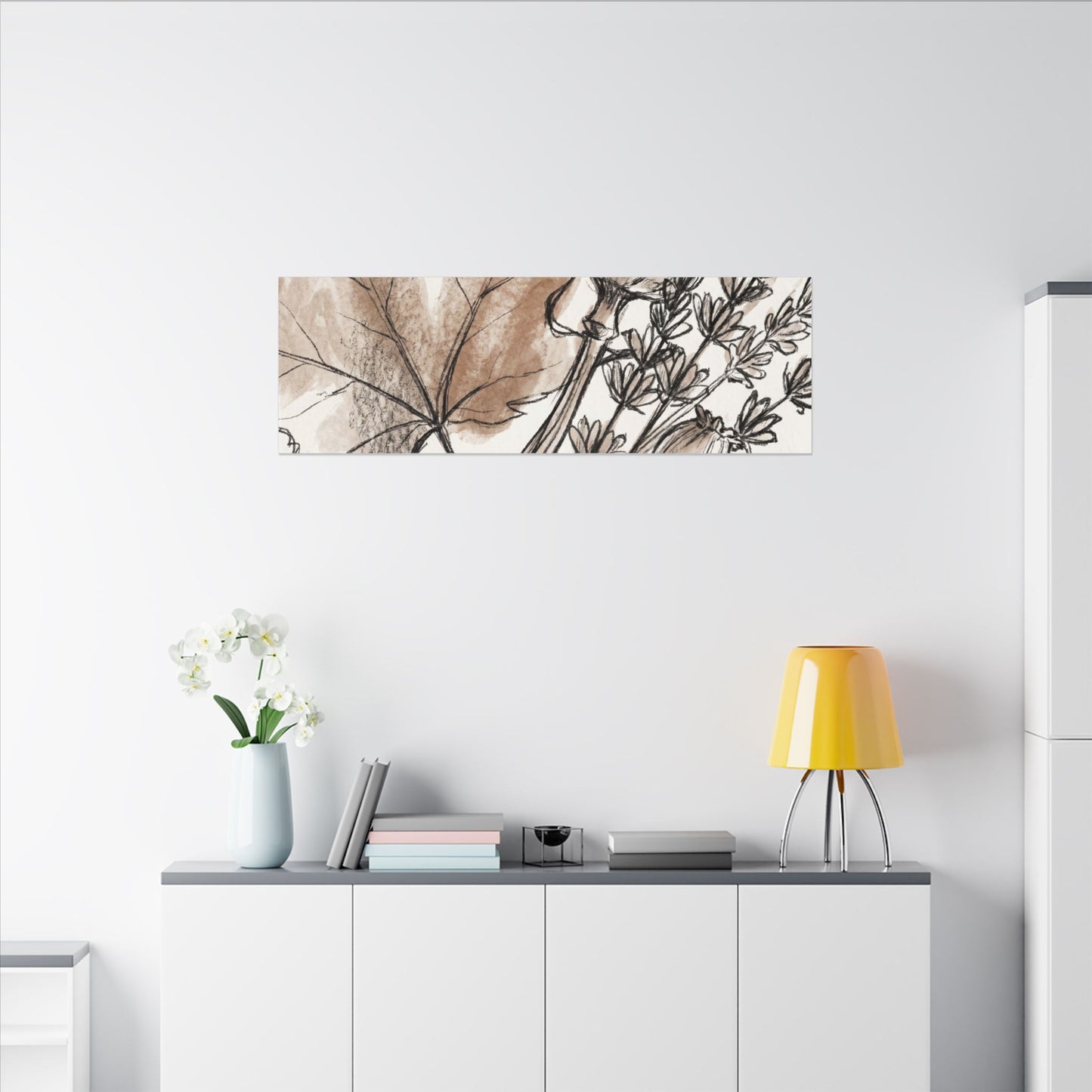 Neutral Dried Flowers Canvas Art - Minimal Line Japandi