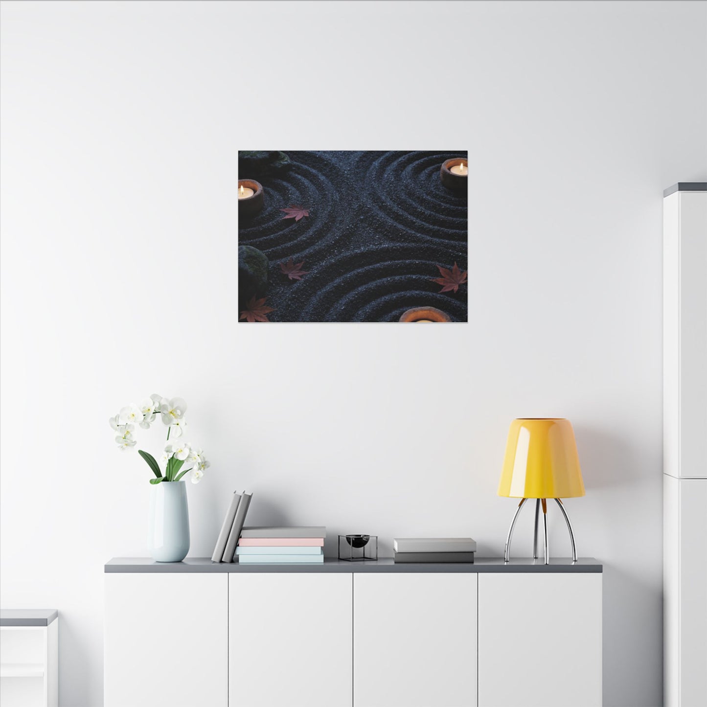 Seijaku Rock Garden Canvas Art - Dark Japandi Dark Texture